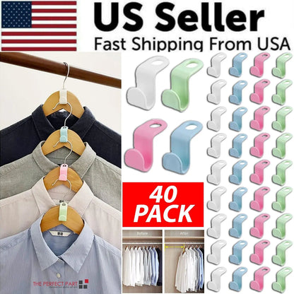 40 PCS Clothes Hanger Connector Hooks Closet Hangers Organizer Space Saving Clip