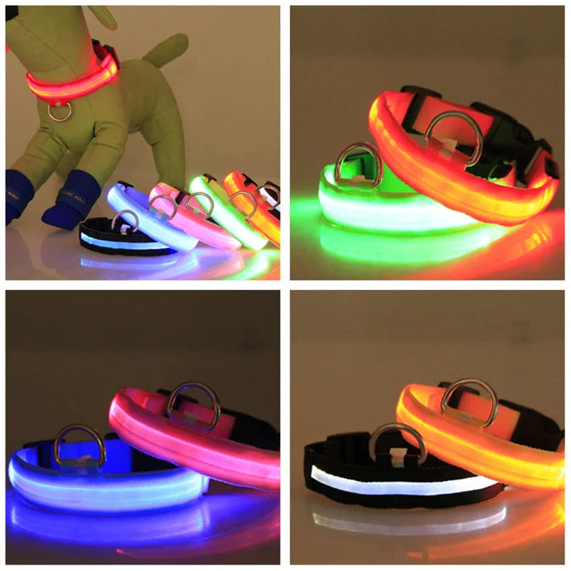 LED Adjustable Dog Collar Blinking Flashing Light Up Glow Pets Safety Waterproof